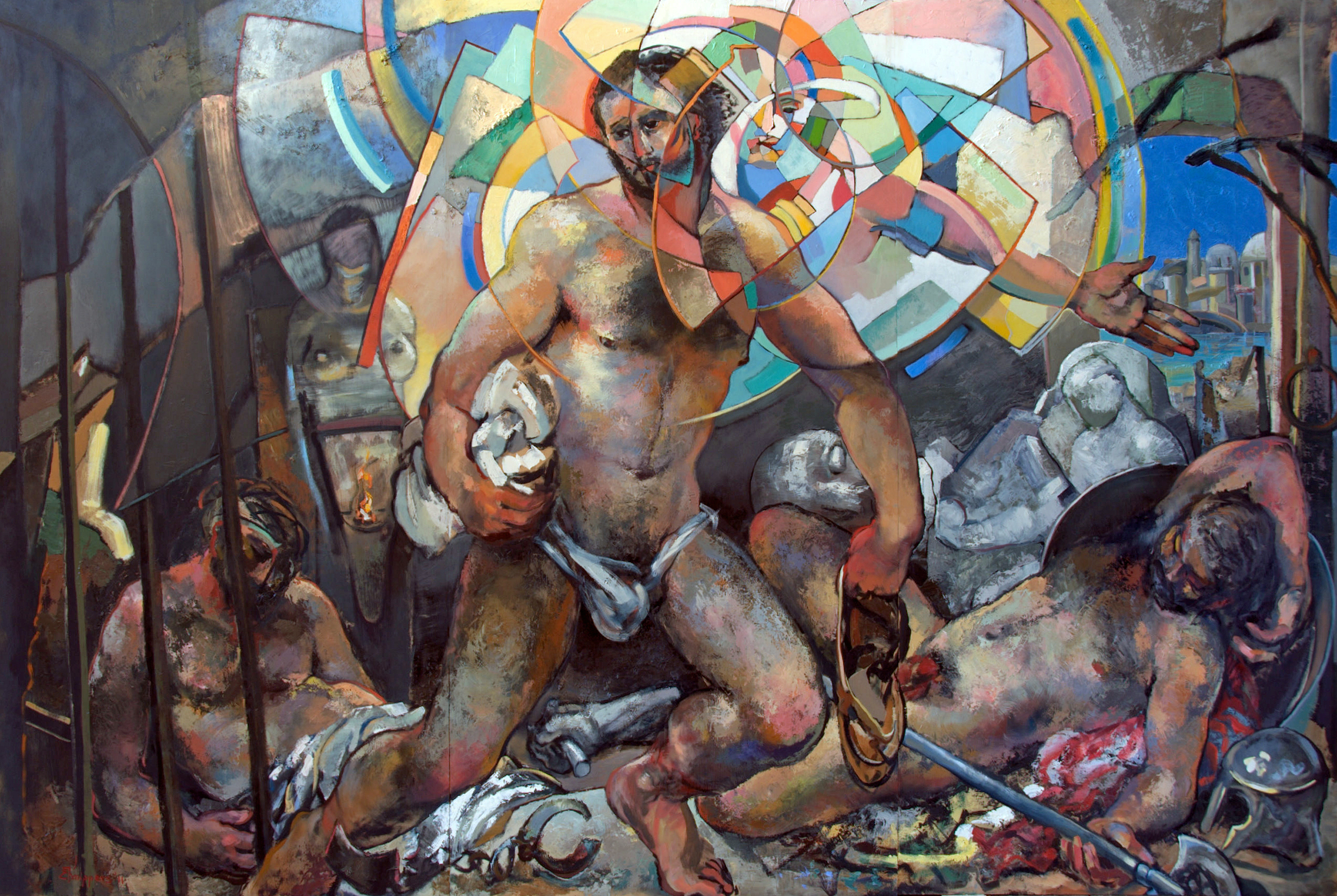 The Dreams of Men (Peter Led From Prison) Oil on panel - 8' X 12' - 2011